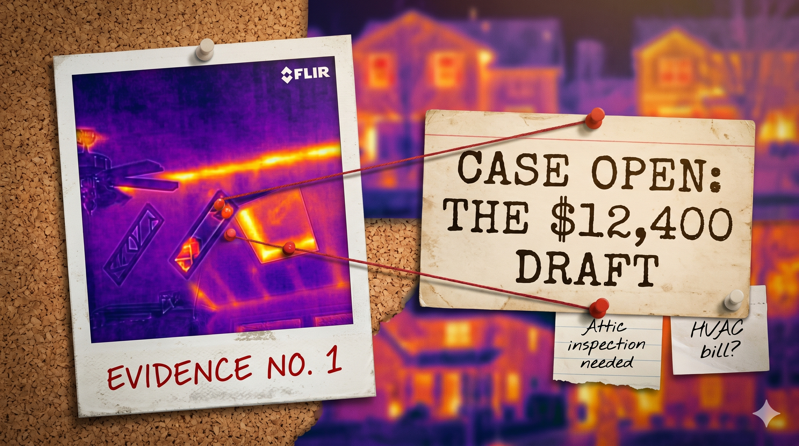 Case Open: The $12,400 Draft — thermal scan evidence photo pinned to a corkboard